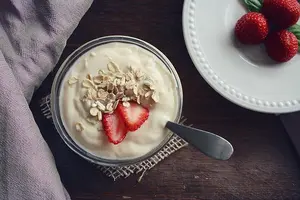 yogurt served glass bowl with fruits