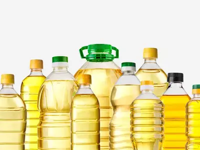 group of plastic bottles with vegetable cooking oil