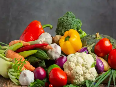 Healthy vegetables on wooden table