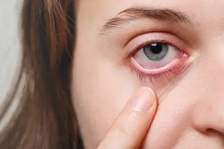 female-shows-her-conjunctivitis-inflated-red-eye